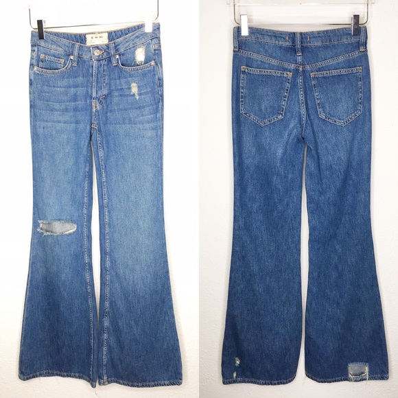 Free People Denim - Free People Distressed Wide Leg button fly Jeans
